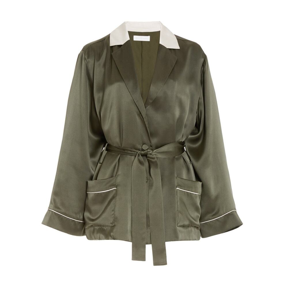 Simkhai Belted Silk-Charmeuse Olive Seline Jacket Size XS